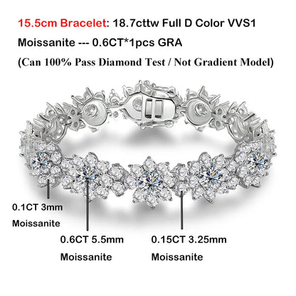 Luxury 35-39cttw D Color Gradient Full Moissanite Sunflower Tennis Necklace for Women S925 Silver All Diamond Neck Chain