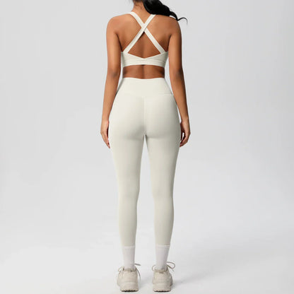 Women 2pcs Patchwork Sport Yoga Suit Training Sleeveless Sport Gym Tops  Tummy Control Slimming Booty Leggings Yoga Suit Sports