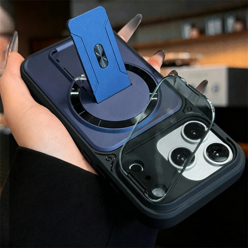 Fold Stand Magnetic Armor Case for iPhone 17 Air 16 15 14 Plus 13 12 11 Pro Max For Magsafe Camera Holder Lens Protection Cover