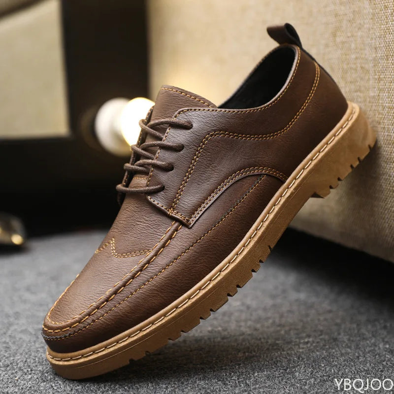 Men's Casual Leather Shoes Trendy Summer Breathable Black Work Shoes Casual Classic Fashion Formal Comfortable Flat Shoes