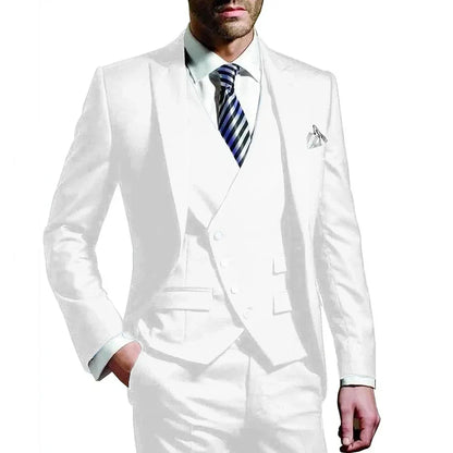 Men Suit  Army Green 3 Piece Groom Wear Peak Lapel Wedding Tuxedos Business Party Evening Jacket Vest With Pants