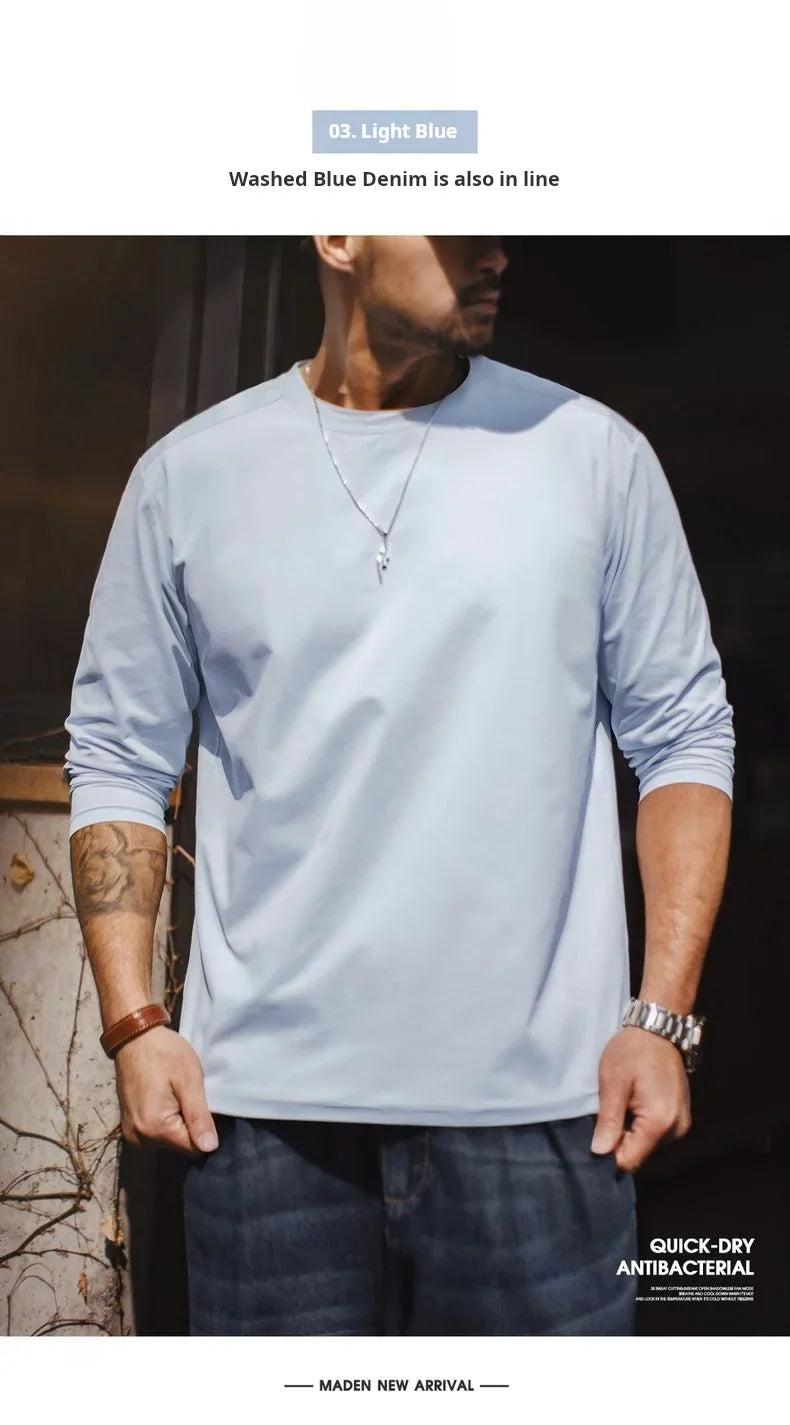 Casual 7A Anti-Bacterial Quick-Dry Long Sleeve T-Shirt Men's Spring Cool Comfort Breathable Tops Round Neck Layering Tee