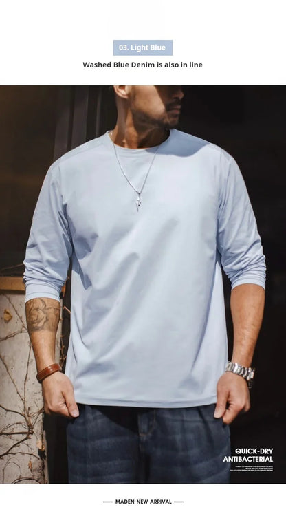 Casual 7A Anti-Bacterial Quick-Dry Long Sleeve T-Shirt Men's Spring Cool Comfort Breathable Tops Round Neck Layering Tee