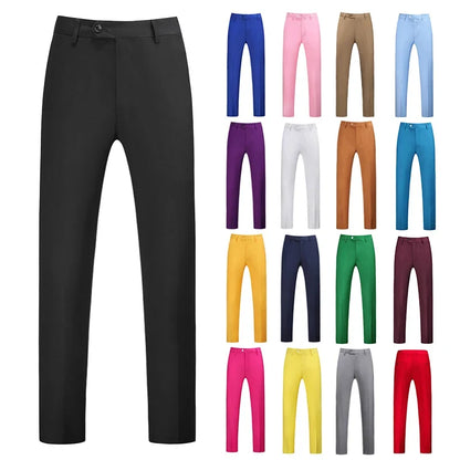 2026 New Men's Middle Waist Pants, 25 Color Choice, Elegant Office Men Trouser, Modest Green Pink Yellow Asian Size M-6XL