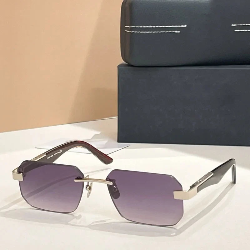 Designer Handmade Square Rimless Sunglasses THE TAIGE Gradient Alloy Acetate High Quality UV400 Women Germany Trendy with Case