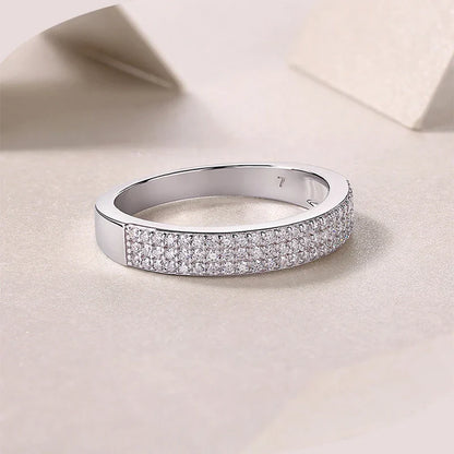 All Moissanite Ring 925 Sterling Sliver with Gold Plated Eternity Band Lab Diamond Rings for Women Party Sparkling Jewely