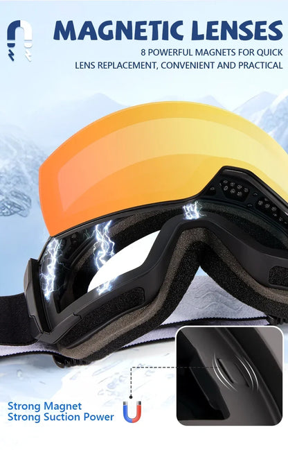 Photochromic Ski Goggles Magnetic Anti-Fog Lenses UV400 Protection Men Women Ski Goggles Snow Sunglasses Sports Eyewear