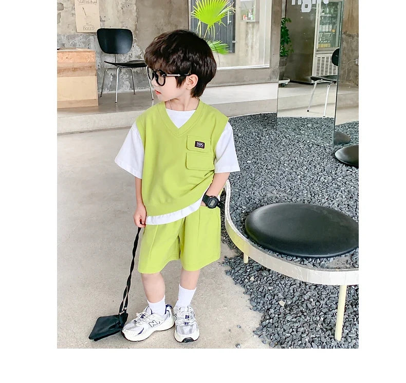 Summer Baby and Boys Cotton Contrast Patchwork t-Shirt Tops+Shorts Pant Sets School Kids Tracksuit Child 2PCS Outfit 1-10 Years
