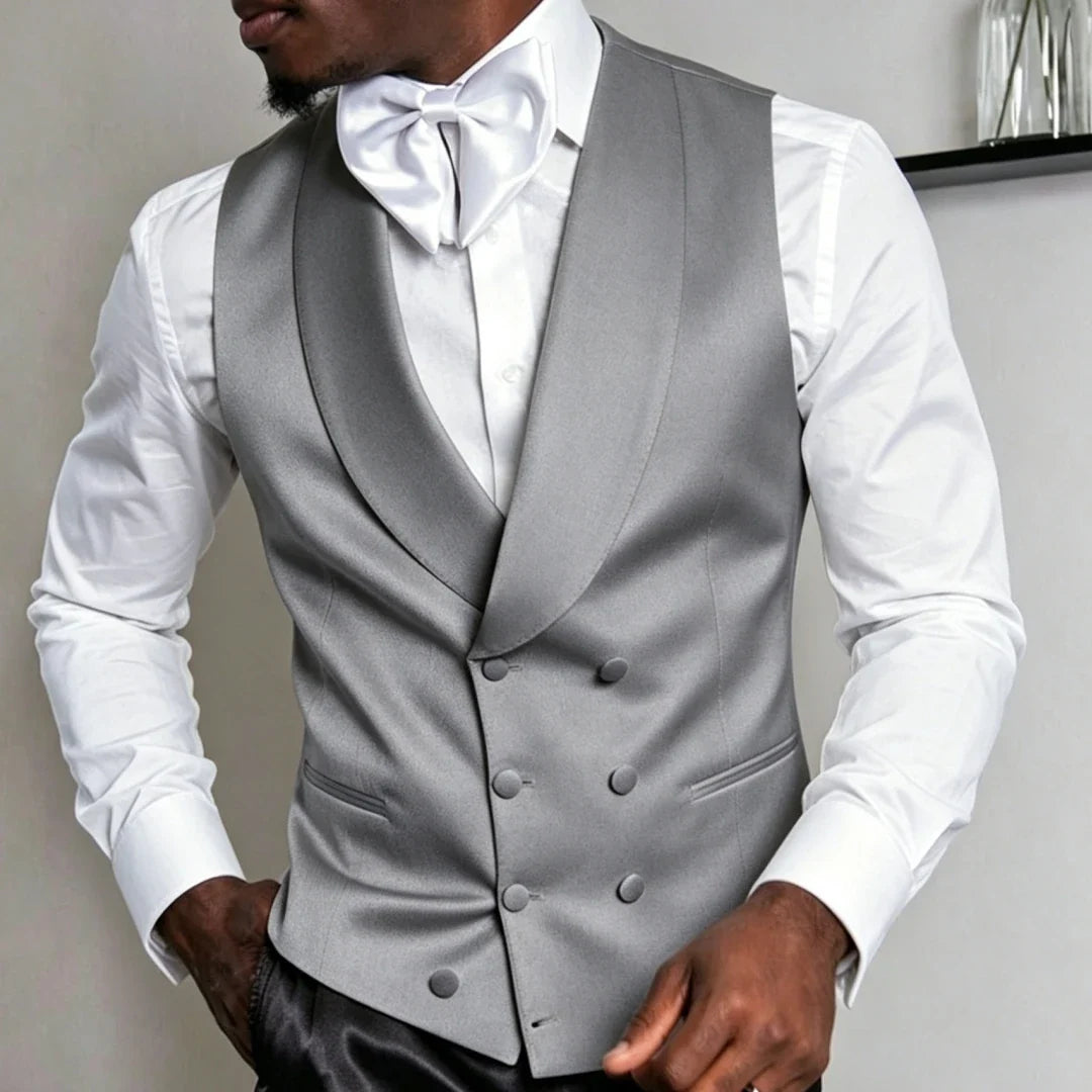 Men Vest White Double Breasted Solid With Lapel Waistcoat For Wedding Banquet Business Work Office Casual Daily Men Suit Vest