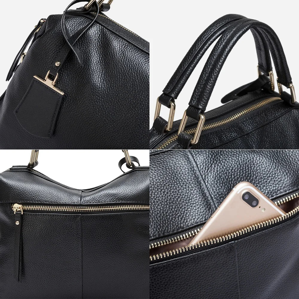 Dark Blue Women Boston Bag 100% Genuine Leather Handbags Female Charm Crossbody Purse Luxury Shoulder Bags For Work Shoppi