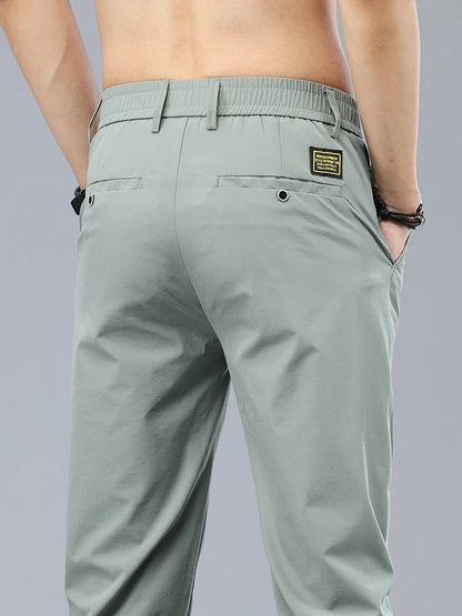 Ice Silk Cool Summer Casual Pants for Men Slim Fashion Stretch Business Korean Trousers Brand Clothing Luxury Men's Pants