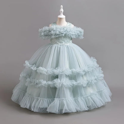 New Elegant Dress for Girls Flower Wedding Long Embroidered Panto Skirt 4-12 Years Old Piano Performance Girl Dress