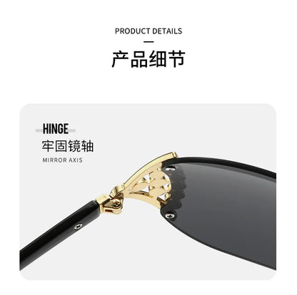 2025 New Ins Diamond Sunglasses Women One-piece Lenses Fan-shaped Sun Glasses Ladies Y2K Trendy Rimless Alloy Legs Punk UV400
