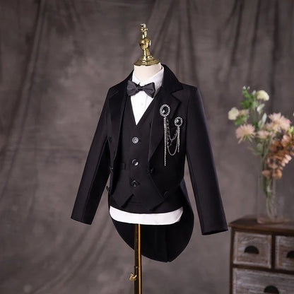 Flower Boys Black Piano Performance Tuxedo Dres Children Stage Violin Formal Suit Kids School Graduation Party Ceremony Costume