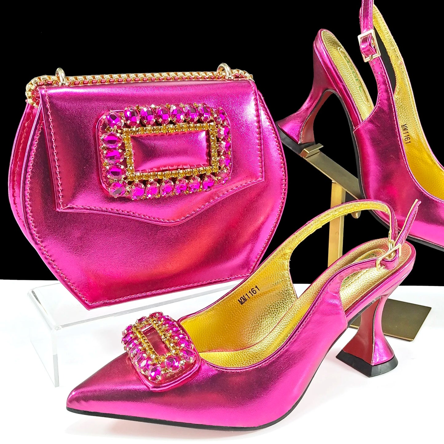 Italian Design Rhinestone-encrusted Ladies Party Shoes And Special Bag Women High Heels Wedding Dual Purpose Bag