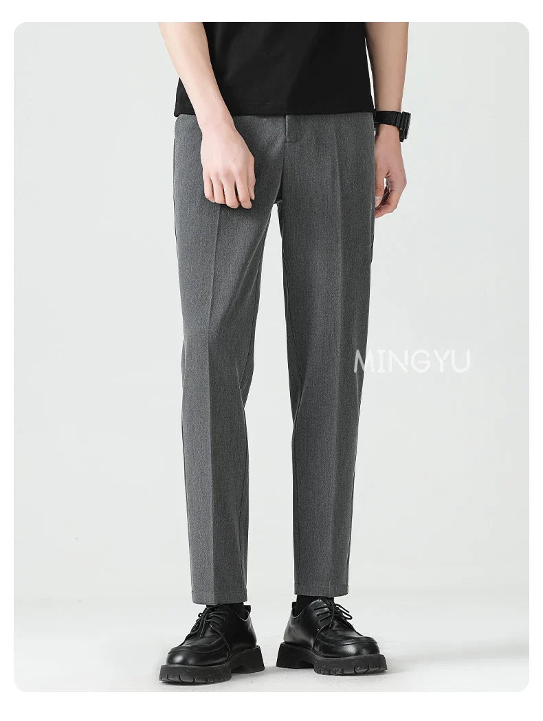 High Quality Lyocell Blend Summer Ankle Length Pants Men Business Elastic Waist Formal Suit Korean Social Work Trousers Male 40
