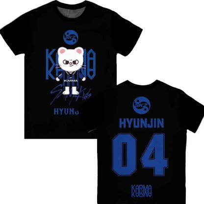 2026 New KPOP KARMA Fan Support T-Shirt Korean Fashion HYUNJIN Cartoon Print Tee Men's Women's Y2K Harajuku Style Round Neck Top
