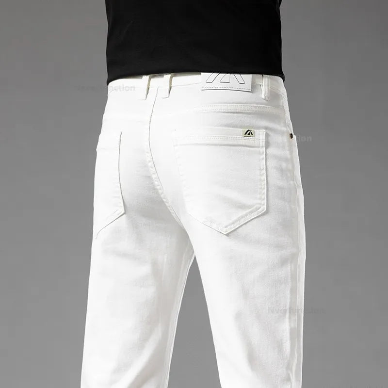 Luxury Men's White Slim Jeans Spring Summer New 98% Cotton Stretch Fashion Casual Male Clothes Straight Denim Trousers