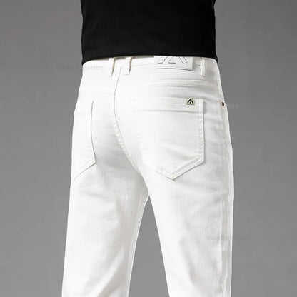 Luxury Men's White Slim Jeans Spring Summer New 98% Cotton Stretch Fashion Casual Male Clothes Straight Denim Trousers