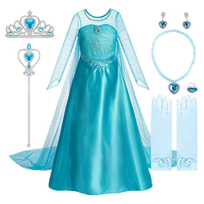 Halloween Elsa Dress for Girls Children Party Princess Costume Kids Disguise with Long Cloak Girl Snow Queen Carnival Clothes