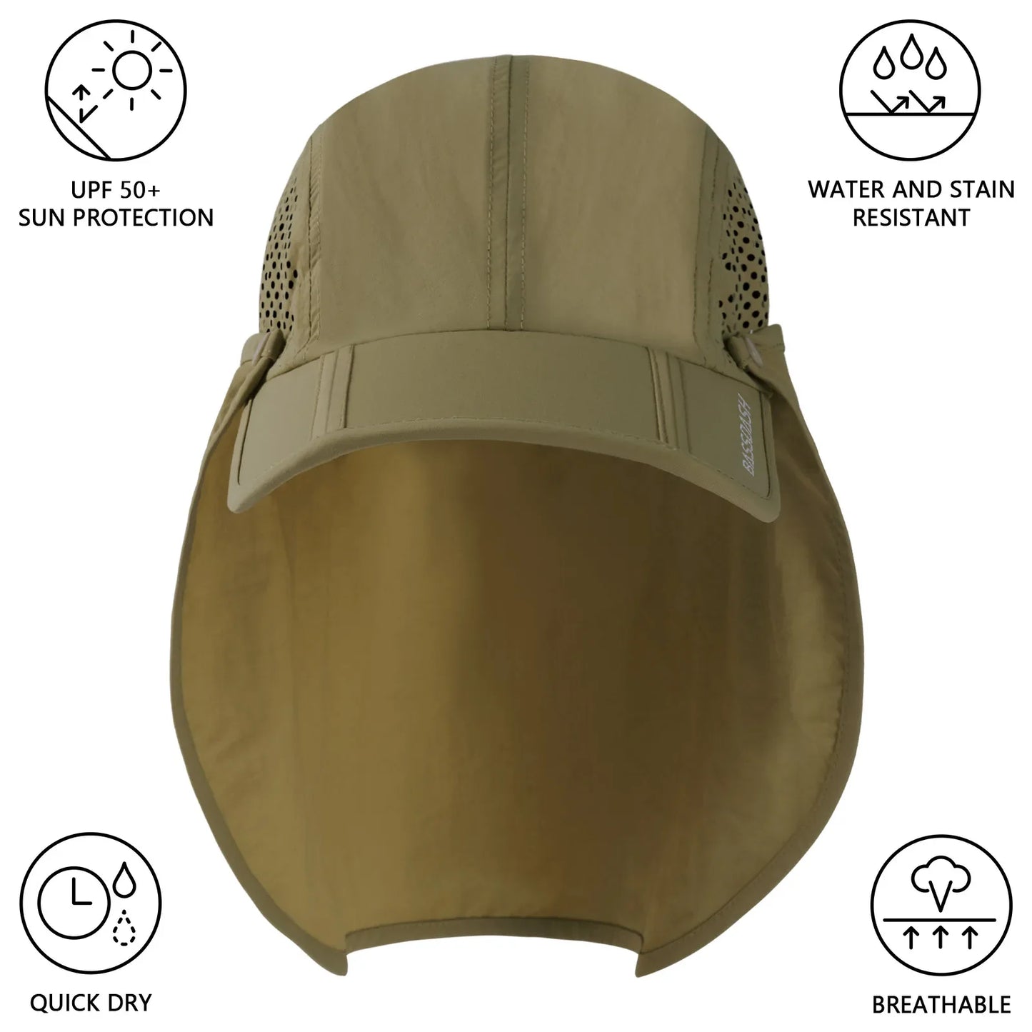UPF 50+ Foldable Fishing Hat Baseball Cap with Removable Neck Flap Portable for Men Women Golf Hiking
