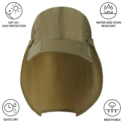 UPF 50+ Foldable Fishing Hat Baseball Cap with Removable Neck Flap Portable for Men Women Golf Hiking