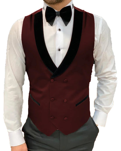 Men's Casual Suit Vest Double Breasted Shawl Lapel Dress Waistcoat for Wedding Party Dinner