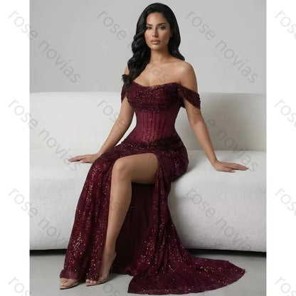 Customized Evening Dresses A-line off the Shoulder Slit for the Floor-Length High Quality for Bespoke Occasion Party Dress