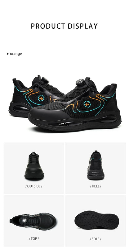 Waterproof Men Safety Shoes Steel Toe Sneakers Rotated Button Puncture Proof Work Safety Boots Man Air Cushion Working Footwear