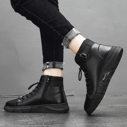 Black Leather Men Ankle Boots Winter Outdoor Casual Shoes No-slip High Top Male Work Shoes High Quanlity Light Man Chelsea Boots