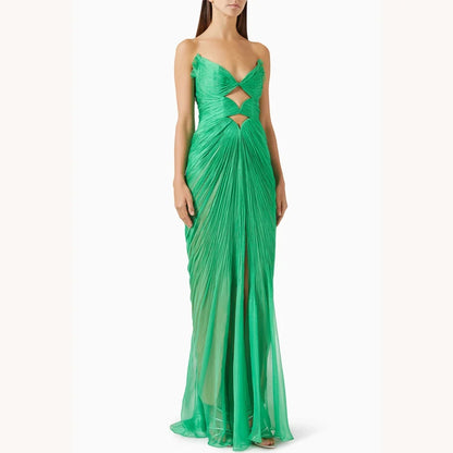 Customized V-Neck Cut-out Gown A-Line Evening Dresses Sleeveless Formal Prom Gown Exquisite High Quality Party Gowns for Women