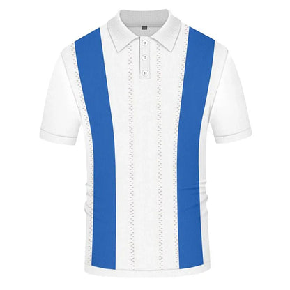 Summer Clothing Men's Casual Knitted Patchwork Short Sleeve Polo Shirt Lapel Button Breathable T Shirt Fashion Luxury M-3XL