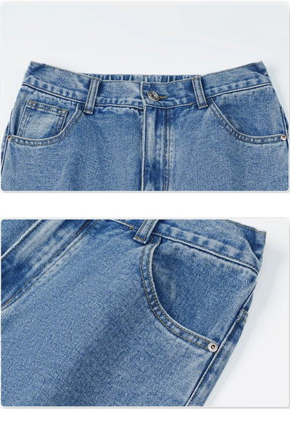 Spring Autumn Men's Jeans Straight Denim Pants Banding Waist Cotton Streetwear Wide Leg Loose Casual Blue Long Jeans Trousers
