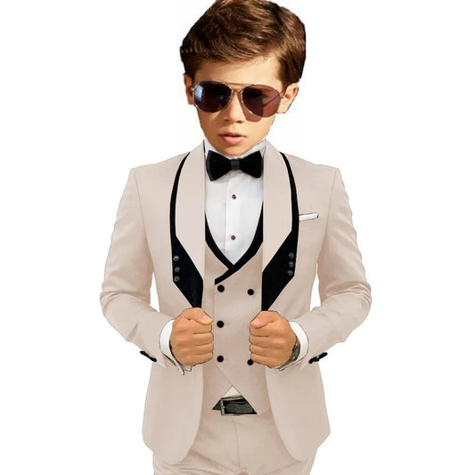 Sky Blue Elegant Shawl Lapel Tuxedo 3 Pieces Formal Banquet Outfit High Quality Children's Stylish Suit Set Party Wear 2-20T