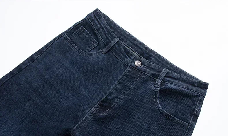 Men's Thicken Fleece Straight Jeans Winter Business Casual Stretch Denim Pants Warm Plush Brand Trousers Pans Male Classic
