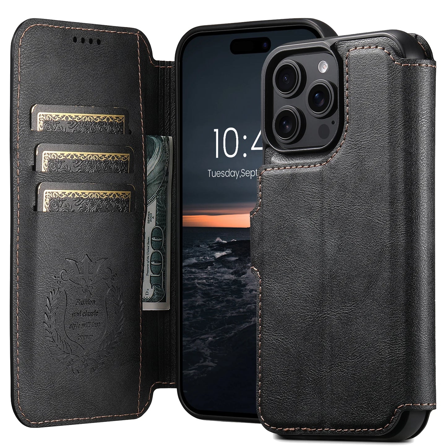 PU Leather Wireless Charging Card Holder Stand Wallet Magnetic Flip Cover Phone Case For iPhone 17 Pro Max 16 Plus 15 14 13 12