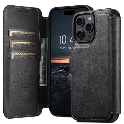 PU Leather Wireless Charging Card Holder Stand Wallet Magnetic Flip Cover Phone Case For iPhone 17 Pro Max 16 Plus 15 14 13 12