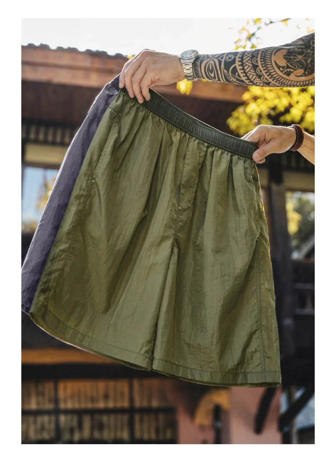 Men's Amekaji Shorts Summer Retro Oversized Wide Leg Casual Shorts Elastic Waist Cargo Breathable Men's Streetwear Shorts