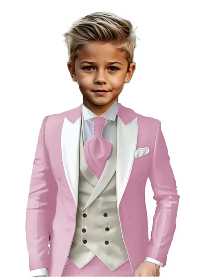 Handsome Kids Suit Set 3 Pieces Banquet Party Wear High Quality Boys Peak Lapel Suit Wedding Ring Bearer Outfit Plus Size Tuxed