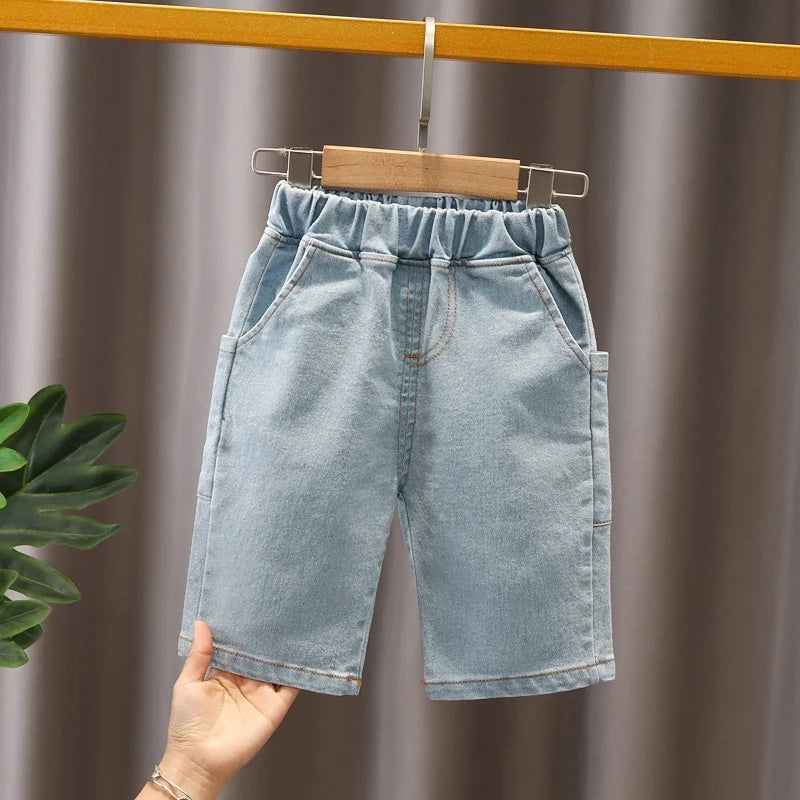 Baby Summer Trend Quality Clothes Set Children's Denim Shorts + Cotton Handsome T-Shirt 2-Piece Set