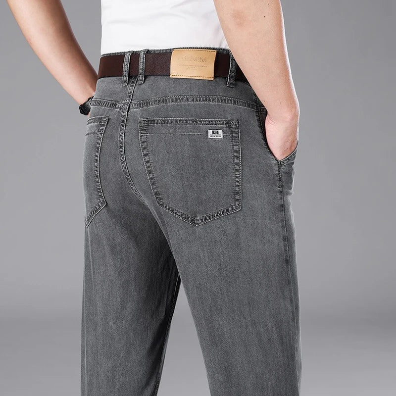 Business Lyocell Jeans Men Summer New Thin Fashion Straight Breathable Brand Pants Male Slim Comfortable  Denim Trousers