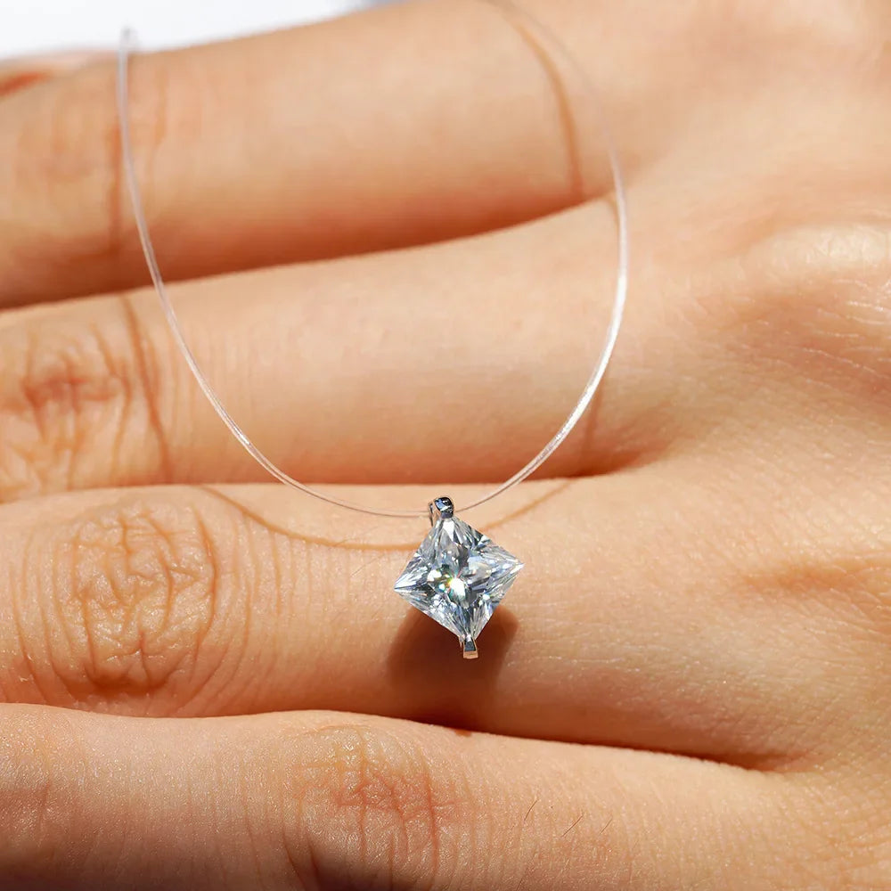 1CT Transparent Fishing Line Moissanite Pendant Necklace for Women 925 Sterling Silver Water Drop Lab Diamond Necklace Jewelry