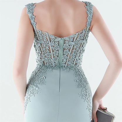 10 Colors Women's Sexy Slit Evening Dress with Appliques Soft Satin Wedding Party Dresses Prom Gowns robe de soiree