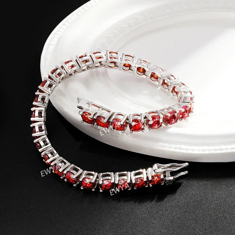 GRA Certified Tangerine Blue Full 3/4/5/6.5MM Moissanite Tennis Bracelet for Women Men S925 Silver 23cm Link Bracelets Gift