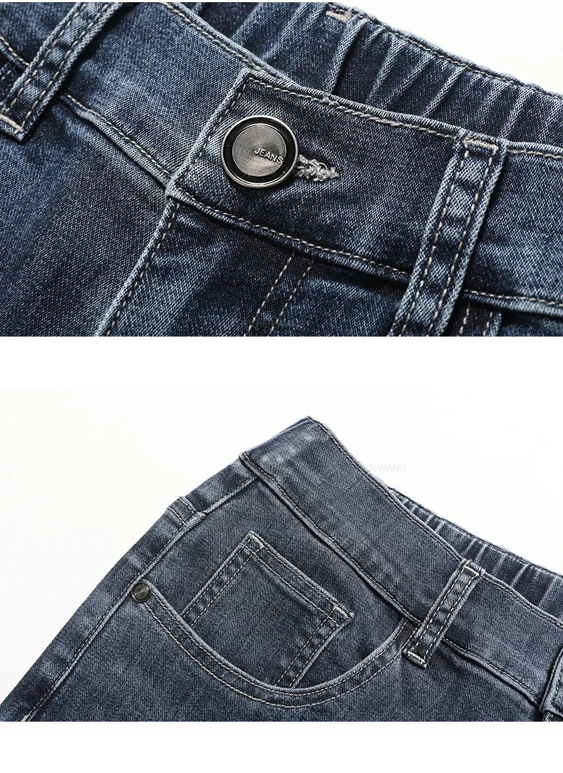 Spring Summer Thin Men's Classic Jeans Elastic Loose Straight Cotton Casual Denim Trousers Brand Clothing Business Male Pants