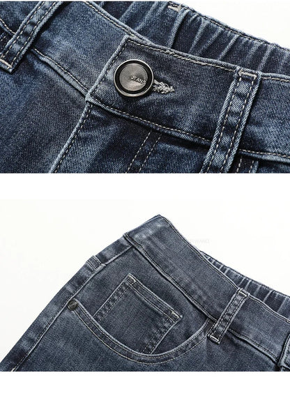 Spring Summer Thin Men's Classic Jeans Elastic Loose Straight Cotton Casual Denim Trousers Brand Clothing Business Male Pants
