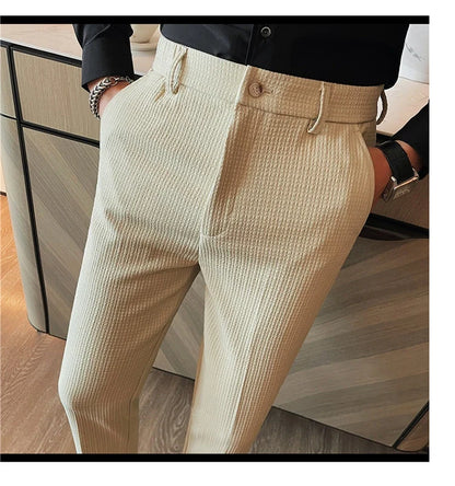 Men's Waffle Casual Pants Fashion Korean Stretch Waist Business Formal Pants Mens Social Party Suit Pants Streetwear Pencil Pant