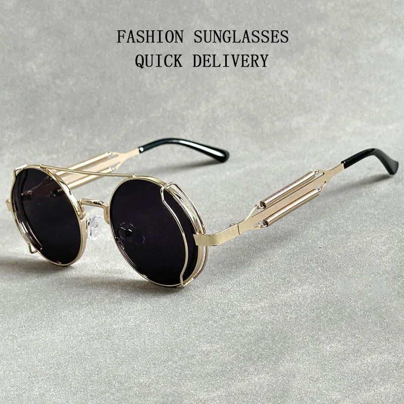 Punk Sunglasses For Men Designer Vintage Round Steampunk Fashion Glasses Retro Sunglasses Women 2024 Gafas De Sol Hombre Lunette