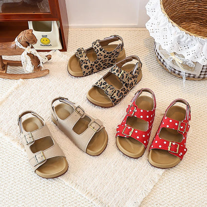 Summer Kids Toddler Girls Trendy Leopard Print Sandals Adjustable Buckle Strap Anti-Slip Soft Sole Daily Walking Outdoor Play