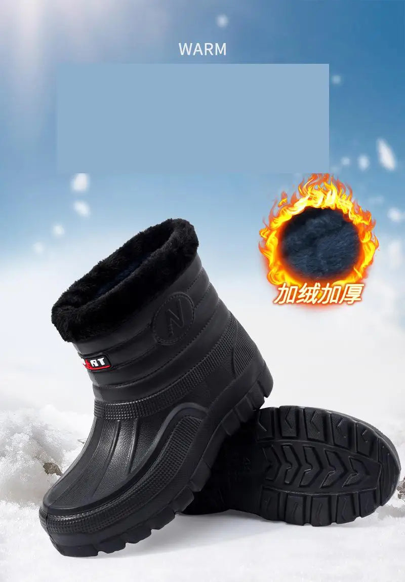 40-45 Men Rain Boots Winter Waterproof Shoes Ankle Snow Botas Plush Thick-soled Anti Slip High Top Zapatos Water Warm Footwear 1